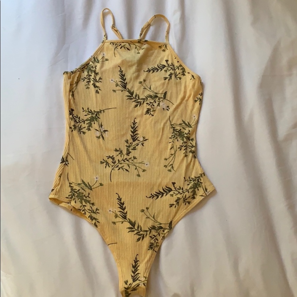 Yellow floral print body suit